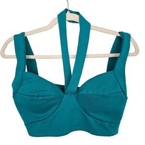 Hot Miami Styles Crop Top Women M Greenish Blue Bralette Medium Padded Bra